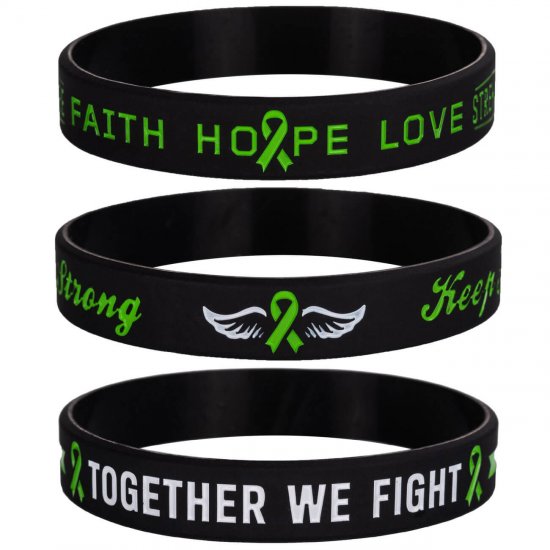 Green Awareness Ribbon Silicone Bracelets with Saying