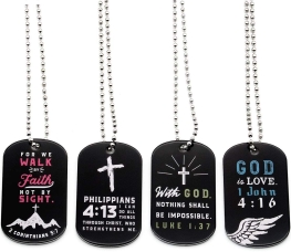 12-Pack Christian Religious Dog Tag Necklaces with Bible Verses